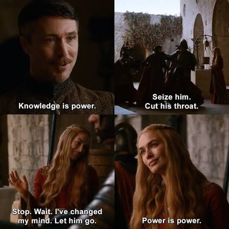 Littlefinger and Cersei discuss knowledge and power in Game of Thrones