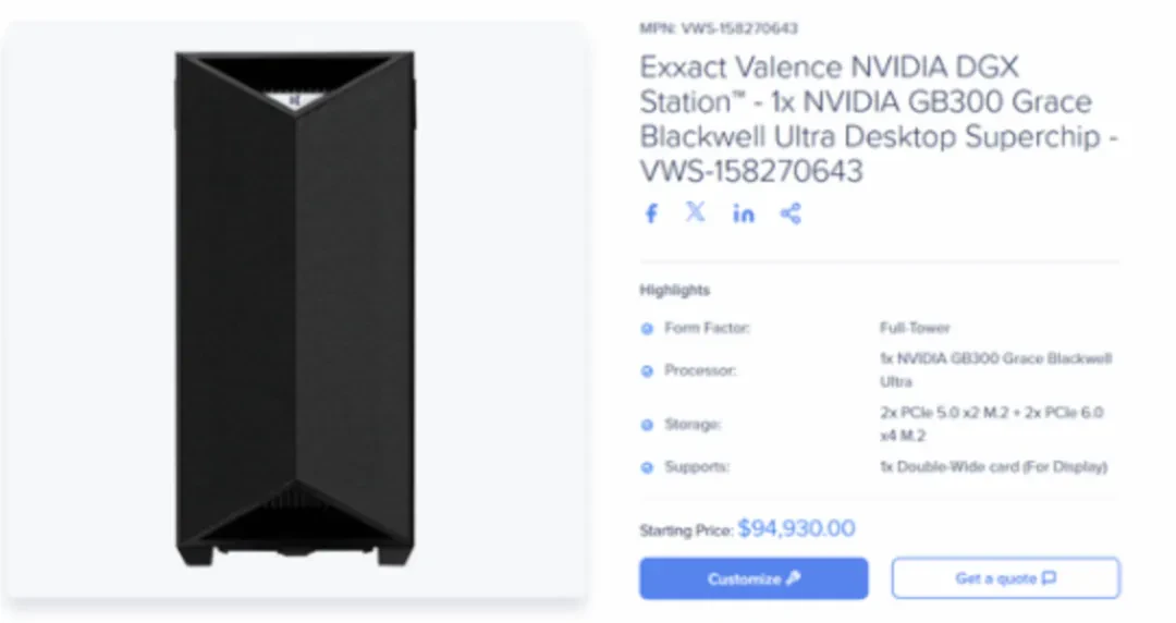 NVIDIA DGX Station listed at $94,930