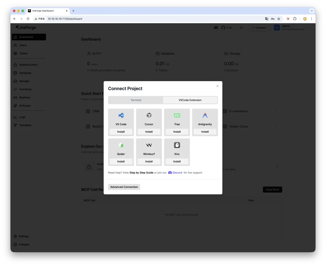 InsForge supported editors