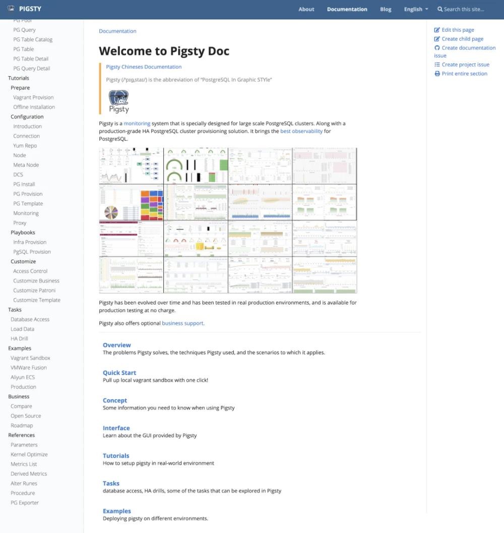 The old Pigsty documentation site built with Docsy