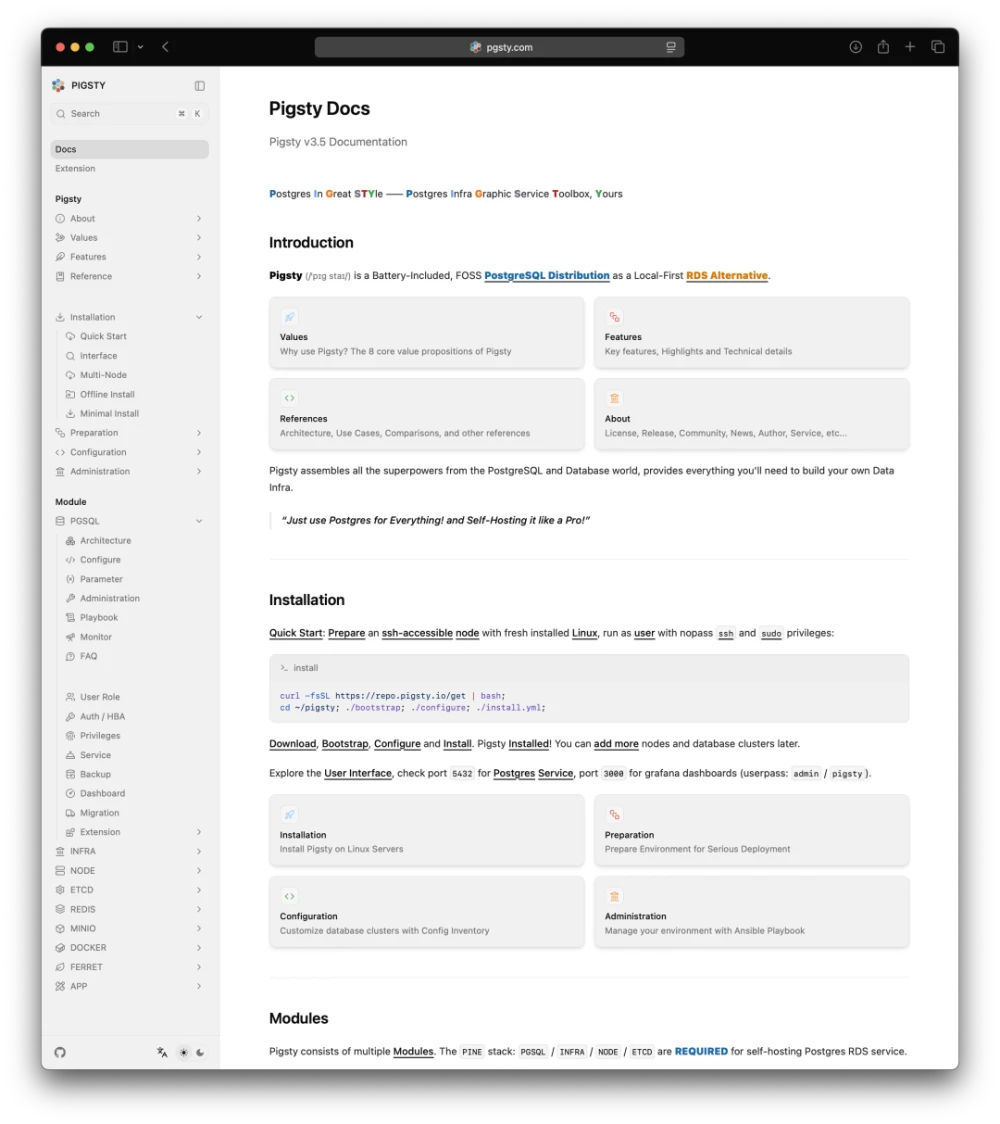 Pigsty documentation built with Fumadocs