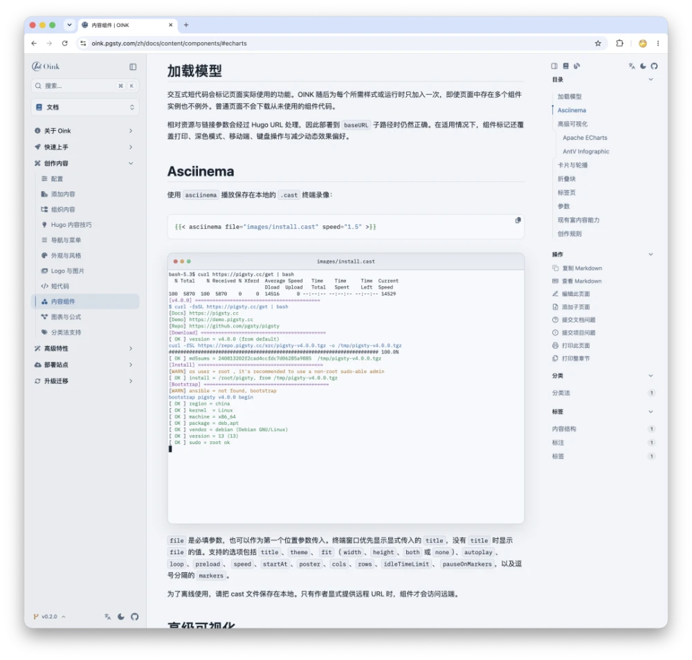 OINK’s Asciinema terminal recording component
