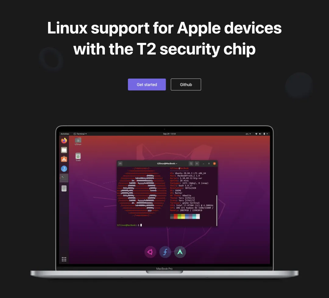 T2 Linux provides Linux support for Apple devices with the T2 chip