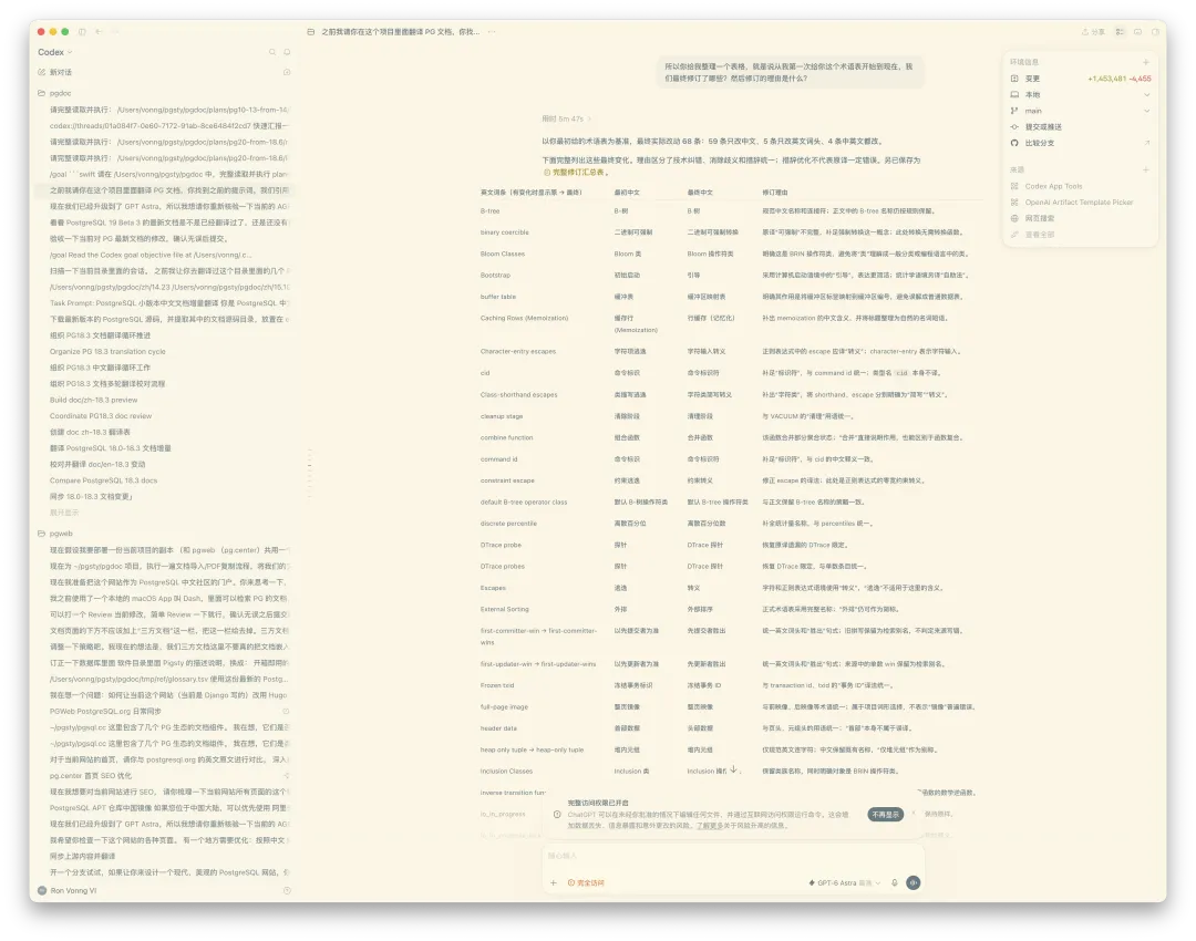 PostgreSQL translation glossary and revision records